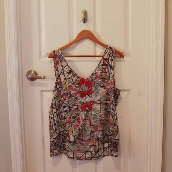Forever 21 Line Print Bow-Back Top - Picture 3 of 5